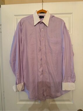 Paul Fredrick Light Lavender Stripe Dress Shirt with White Contrast Collar